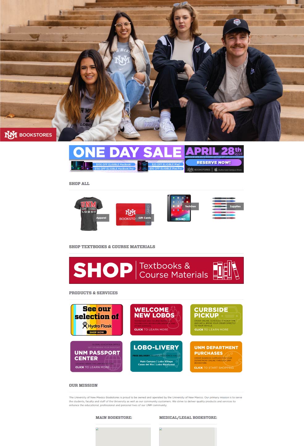 Homepage Bookstore website 2023